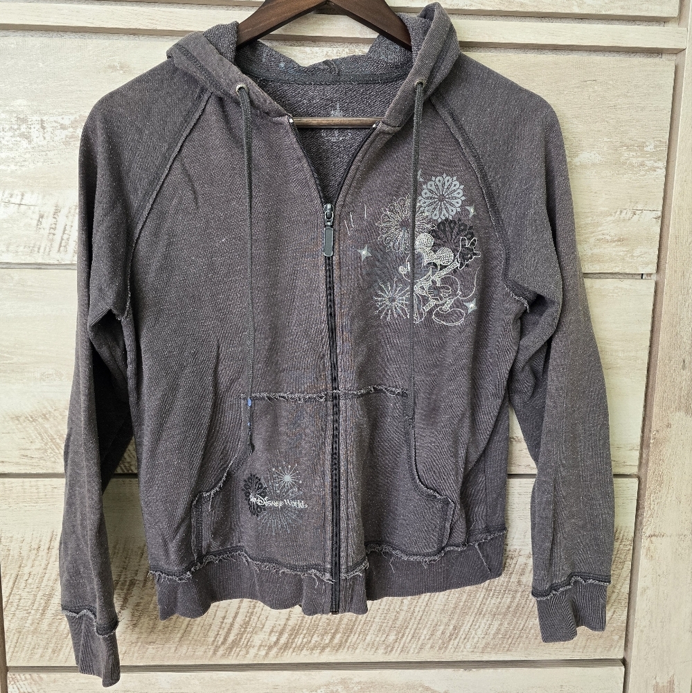 Disney Parks Disneyland Womens Mickey Mouse Zip Up Hoodie Raw Hem